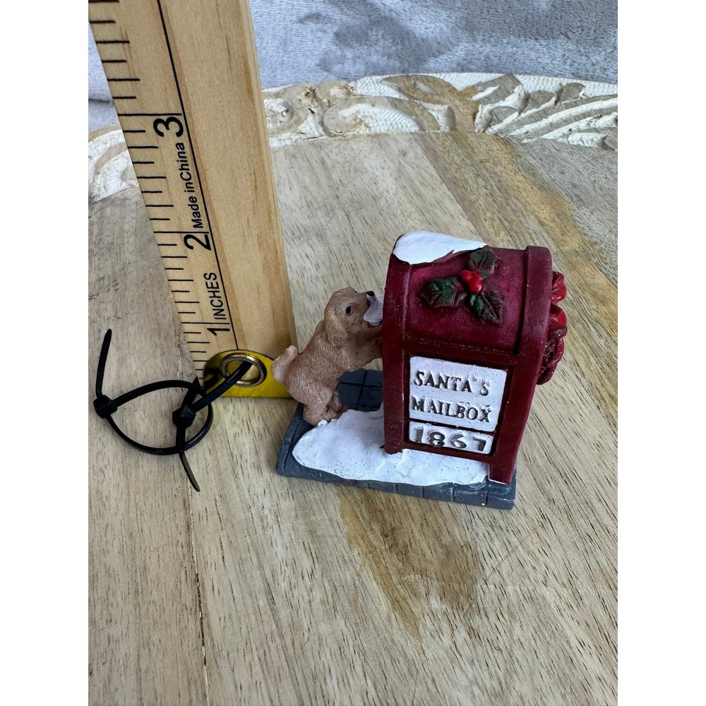 Christmas Puppy Santa Mailbox 1867 Miniature Figurine Holiday Village Decor Red
